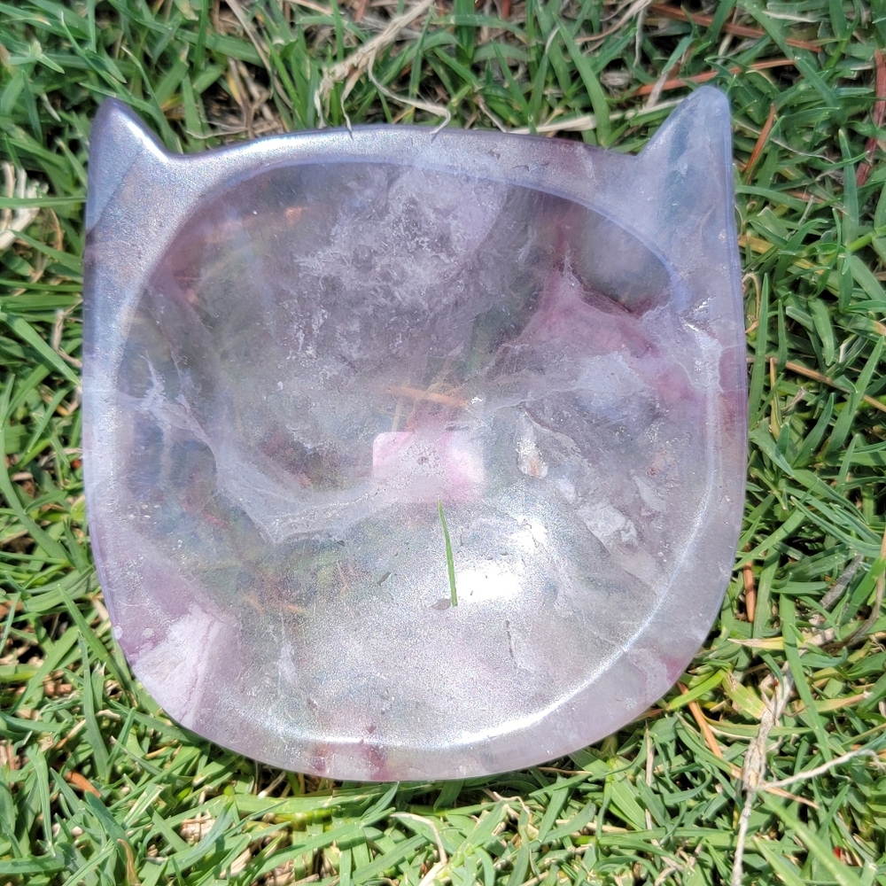 NEW 2.8" x 2.9" x 153G FLUORITE CAT HEAD BOWL